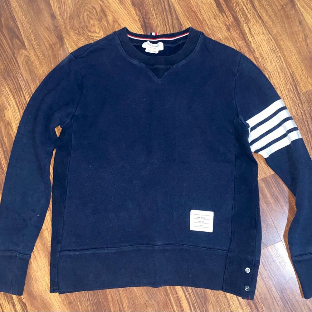 THOM BROWNE Loopback Cotton Crewneck Sweatshirt’ Navy size 3
